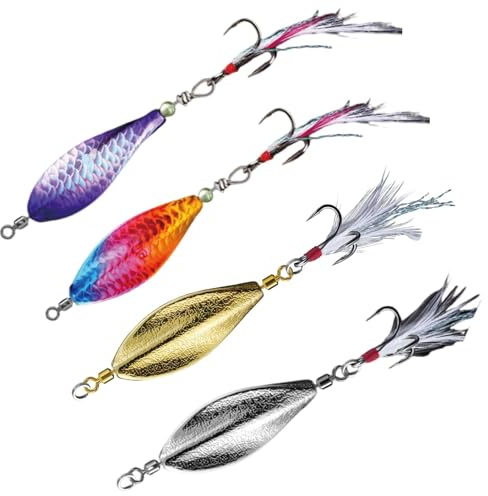4 Stück Twist Spoons Forelle Angelzubehör, Forellenköder für trübes Wasser und Nachtangeln, mit Rolling Swivels 3g für Weite Würfe und verhedderungsfreies Fischen