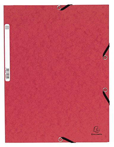 Exacompta - Ref 55305E - Elastiska mappar med 3 flikar - lämplig för att hålla A4-dokument, 355 gsm glansigt kort, etikett på baksidan för identifiering - röd (paket med 10)