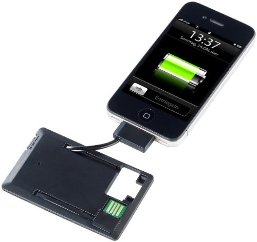 PEARL Notfall Akku: Notfall-Powerbank im Kreditkartenformat für iPhone 3G/3GS/4/4s (iOS-Powerbank, Externe Akkus, Mini)