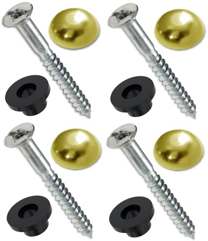 Merriway BH02142 (4 Pcs) Zinc Plated Mirror Screw 38mm (1.1/2 inch) with Brass Dome and Washers - Pack of 4 Pieces
