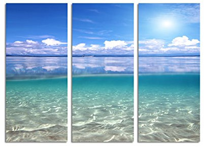 Paul Sinus Art 130x90cm – Keilrahmenbild Unterwasser Karibik Meer Blauer Himmel 3teiliges Wandbild auf Leinwand und Keilrahmen - Fotobild Kunstdruck Artprint