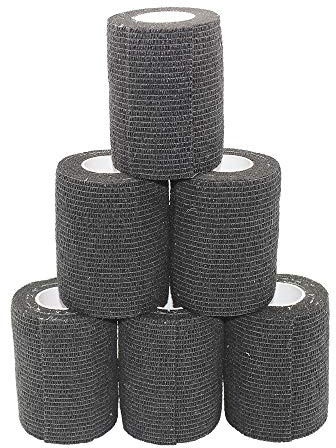 Tapeverband, selbsthaftend Tape, stark Sport Tape für Handgelenk, Knöchel Verstauchungen und Schwellungen, Selbsthaftende Bandage Rollen, Athletic Tape, schwarz Farbe… (7.5cm6Rolls, Black)