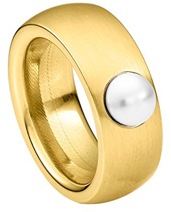 Heideman Ring Damen Coma Gold Edelstahl mit Perle verstellbar | Coma Statement-Ring Gold, Edelstahl, breiter matter Bandring mit Rivoli-Kristall, Damenring, nickelfrei, Geschenk