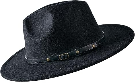 besbomig Damen Herrenhüte Winter Mode Filzhut Winterhut Wintermütze - Fedora Hut mit breiter Krempe Filzhut Outdoorhut-Schwarz-Einheitsgröße