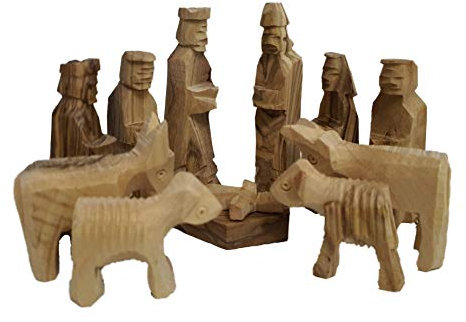 Handcarved Bethlehem Olive Wood Miniature Nativity Scene Set with Stable 12 Pieces (3 Figurines NO Stable)
