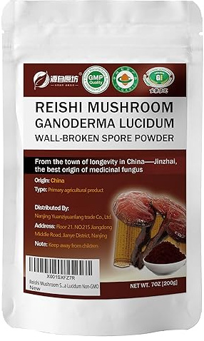 Yuanziyuanfang Red Reishi Mushroom Powder (Spore Powder) 7oz (200g) Wall-Broken Pure Ganoderma Lucidum Non-GMO, 100 Servings