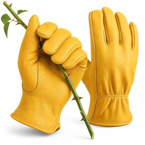 OZERO Guantes de Trabajo de Seguridad de Cuero para Hombres, Guantes de Jardinería, Guantes de Rigger (XL, Amarillo)