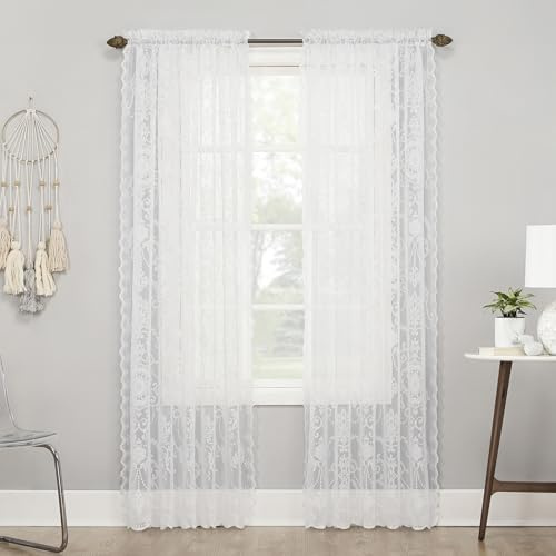 No. 918 Ariella Floral Lace Rod Pocket Curtain Panel, 58 x 84, White