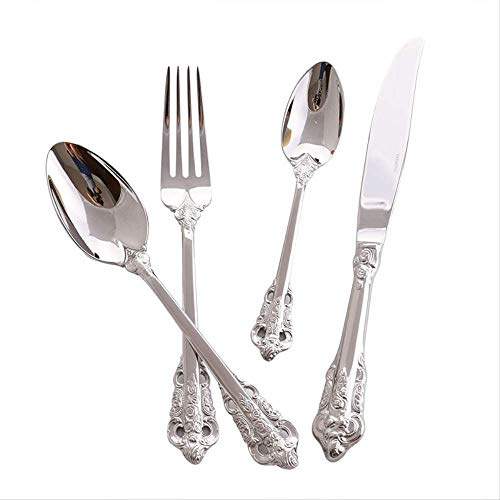 Cutlery Set,Tableware Set Vintage Silver Cutlery Set 18/10 Stainless Steel European Classic Style Dinnerware Set Flower Engraving Handle Cutleries