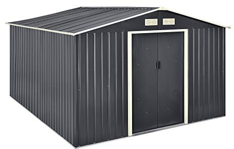 [en.casa] Abri de Jardin 15 m³ Robuste Cabane de Stockage Extérieur Cabane à Outils Toit à Pignon Tôles en Acier Galvanisées Gris Foncé