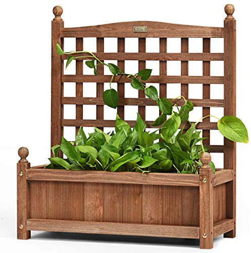 DREAMADE Jardinière avec Treillis en Bois, Bac à Fleurs avec Treillage pour Plantes Grimpantes, Potager Rectangulaire d'Extérieur pour Terrasse, Balcon, Cour, 64,5 x 28 x 75 CM
