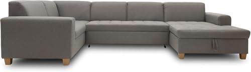 DOMO. collection Wohnlandschaft Sugar, Steppung & U-Form, hellgrau | Longchair rechts, großzügige Wohnlandschaft mit klassischem Design und eleganter Steppung, 162 x 333 x 199 cm (BxTxH)