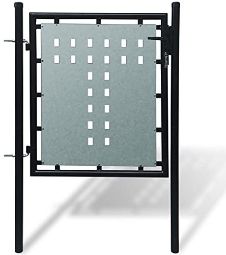 Garden Gates,Metal Single Door Fence Gate Black 100 x 125 cm by BIGTO