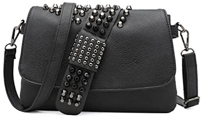 EVEOUT Gothic Skull Rivet Studded Crossbody Bag for Women Ladies PU Leather Messenger Shoulder bag Wristband Bag Wallet Purse (Crossbody Shoulder Bag E)