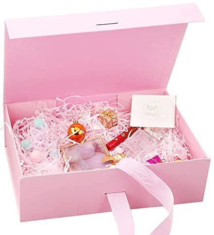 Geschenkbox, 21x17x7cm Geschenkbox mit Schleife, Geschenkboxen mit Deckel, Verpackungsbox, Rechteckige Geschenkschachtel, Partei Geschenkboxen,Magnetfaltbox für Hochzeiten,Geburtstage,Jubiläen(Rosa)