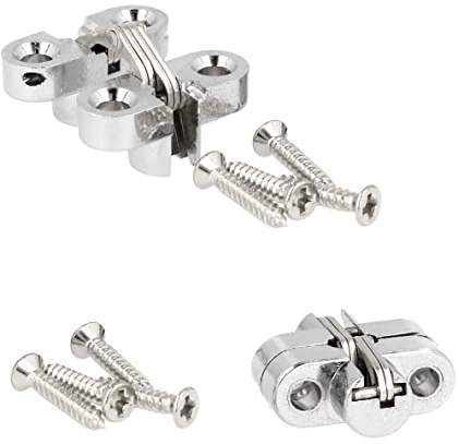 2 Stück hochwertige unsichtbare Kreuz-Scharniere 25mm aus Zamak mit Edelstahl-Oberfläche. Verdecktes Möbelband von UMAXO®, 180° klappbar. Verstecktes Möbelscharnier zum einlassen