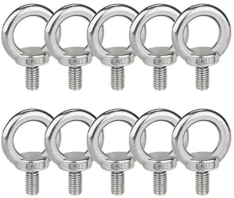 10 Piezas Perno de Ojo M8 de Acero Inoxidable 304, Tornillo de ojo, Tuerca de Ojo, Tornillo de Anillo Rosca de Ojo, Cáncamo para Levantamiento de Vida y Varios Equipos de Elevación de Ingeniería