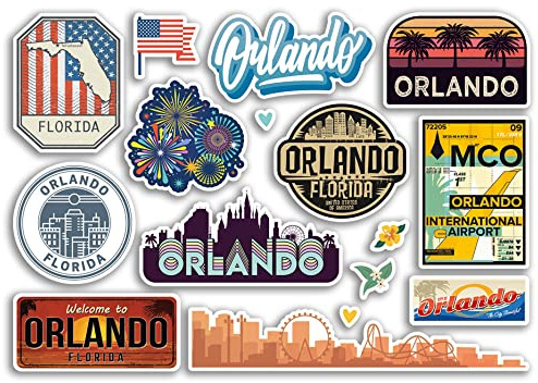 A5 Aufkleberbogen Orlando Sehenswürdigkeiten Vinyl Aufkleber – Florida America States USA American Airport Stamps Skyline Flagge Karte Reise Urlaub Scrapbooking Stadt Gepäck #79147