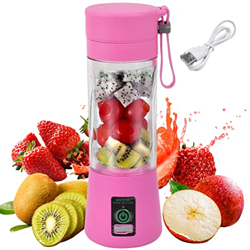 TIMESETL Portable Blender, Mini Pink Personal Juicer Cup for Smoothies and Shakes - Portable Fruit Mixer with 6 Blades, Travel Blender for Gym, Outdoor, Pink Fresh Juice Bottle
