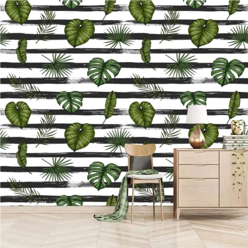 GIVLWF Papier Peint Panoramique Feuilles De Palmier D'arec Tropicales, Feuilles De Bananier Colorées Dessinées à La Main Déco de La Maison - pour Salon Chambre D'enfant Décoration Murale 400 x 280 cm