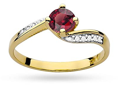 MARKO Damen goldring aus Gelbgold für Damen mit 0,60 Karat Rubin und 0,05 Karat Diamanten Ring 14 Karat Gold (585) Goldring mit Box | Goldring für Fraue (Rubin, 49 (15.5))