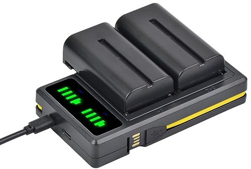 Pickle Power 2Pcs 2600mAh NP-F550 NP-F570 Battery with Dual LED Charger for Sony NP F750, F770, F550, F530, F330, F950 F960 F970, Camcorder CCD-SC55, TR516, TR716, TR818, Led Video Light, Monitor