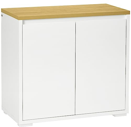 HOMCOM Aparador de Salón Armario de Almacenamiento Mueble Auxiliar de Cocina con 2 Puertas y Estante Ajustable para Comedor Entrada 80x37x75 cm Blanco