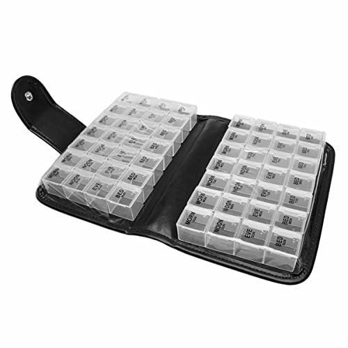 Große Tablettenbox 14 Tage Morgens Mittags Abends, Leder Tragbare BPA Frei Tablettenbox 3 Fächer Pillendose Medikamentenbox Taschenapotheke perfekt für Unterwegs für Medikamente, Vitamine, Fischöl