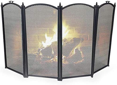 4-Panel-Funkenschutz, Eisen-Kaminschutzplatte, Metallgitter-Sicherheits-Kaminschutz für Holz für den Innen- und Außenbereich, Größe: 120 cm (B) x 80 cm (H) (Größe: 96 cm (B) x 60 cm (H)) () The New