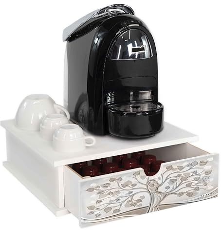 Lupia - Contenitore Porta Capsule e Cialde caffè Cassetto ORGANIZER White ALBERO ABBRACCIO 33x33 cm in legno per casa, cucina, angolo bar ufficio