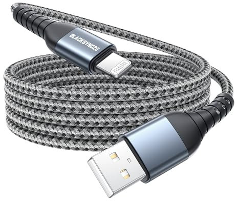BLACKSYNCZE Cavo iPhone 3M [Certificato MFi] Caricatore iPhone Carica Rapida Nylon Cavo Lightning Compatibile con iPhone 14 13 12 11 Pro Max 12 13 Mini XR XS Max X 8 7 Plus 6s 6 Plus 5s 5 SE 2020