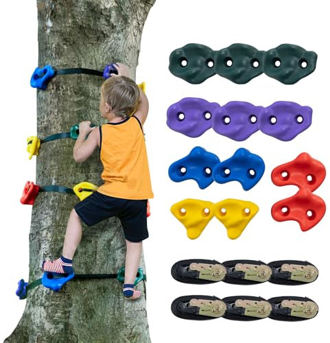 VEVOR Ninja Tree Climbing Kit, 12 Baumklettergriffe und 6 Ratschengurte, große Kletterfelsen für Kinder und Erwachsene, Kletterer und Formen, für Outdoor Ninja Warrior Hindernistraining