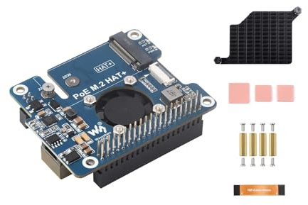 POE M.2 HAT+ Karte Kombiniert Power Over Ethernet POE HAT und PCIe zu M.2 Adapter für Raspberry Pi 5, Unterstützt IEEE 802.3af/at Netzwerk Standard und M.2 NVME Festplatten der Größe 2230/2242