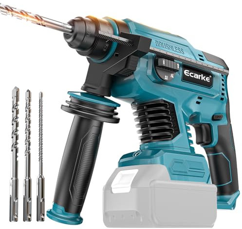 Ecarke Bohrhammer für Makita 18V Akku, SDS-Plus Hammer Drills, 4 Betriebsarten 1500RPM/4500 BPM Bürstenloser Schlagbohrmaschine mit 360°-Drehgriff und 4 Bits (ohne Akku)