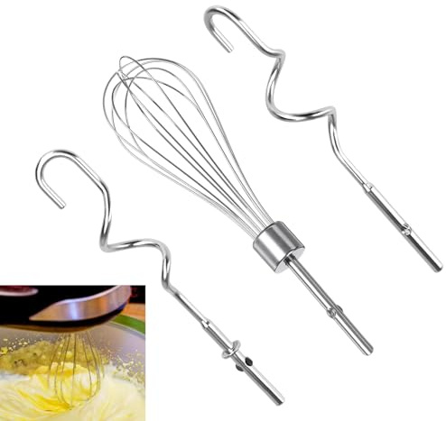 Lot de 3 accessoires de mixage en acier inoxydable – Comprend des batteurs, des crochets à pâte et un fouet pour mixeurs KitchenAid et les batteurs à main – Accessoire de cuisine idéal pour mélanger,