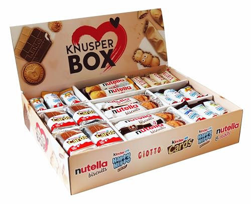 Ferrero Knusper Box mit 74 Teilen in 6 Sorten, mit Kinder Cards, Nutella Biscuits, Kinder Happy Hippo, Nutella B-Ready und Giotto, 1er Pack (1 x 1,8kg)