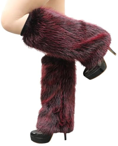 Watreketal Beinstulpen, Plüsch-Beinstulpen für Damen, gemütliche Winterstiefelaufsätze, Manschetten, thermisch, warm, flauschig, Fußbedeckungen, Fußlose Socken, Weinrote Farbspitze: 25 cm, One size