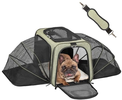 Petsfit Faltbarer Transporttasche Katze und Hund,Doppelseitig erweiterbare Katzentransportbox mit Schultergurt Hundetragetasche Flugtasche Oxford Gewebe für Katze und Hund
