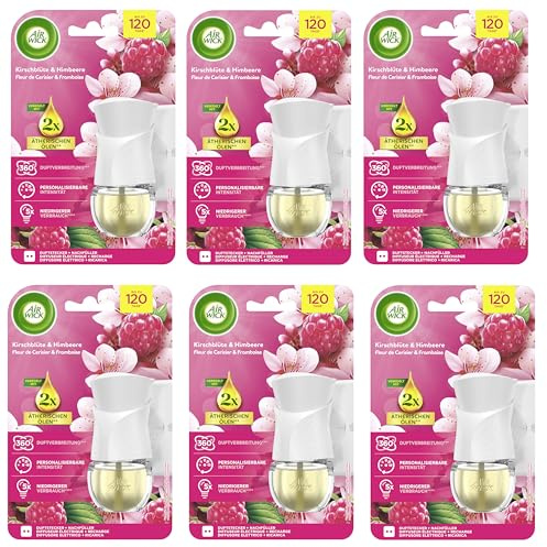 Air Wick Duftstecker –Starter Set 6er Pack – Raumduft & Lufterfrischer –– Floraler Duft Kirschblüte und Himbeere – für die Steckdose – 6x Gerät und 6x Nachfüller