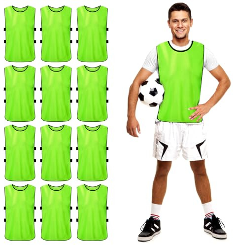Fußball Leibchen Set, 12 Stück Fußball Trainingsweste, ärmellose Atmungsaktiv Leibchen Fußballs, Sport Trainingsleibchen, Fussballtraining Leibchens Für Anfänger, Jugendliche Und Erwachsene (Grün)