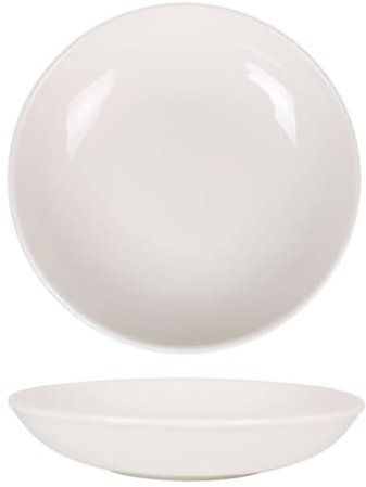 Pack de 6 assiettes rondes à manger, creuses et empilables 640g HENRY, plat à fruits et dessert, pâtes et soupe en porcelaine beige - Dimension: 23 x 4 cm