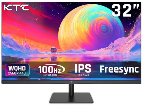 KTC Flat 32 Inch Monitor, QHD 1440P 2K@100Hz IPS Large Computer Monitor, Ultra Thin Bezels, Anti-Blue Light, HDR10, 103% sRGB, 86% DCI-P3, 350 Nits, 3ms MPRT, Adaptive Sync for Working and Gaming