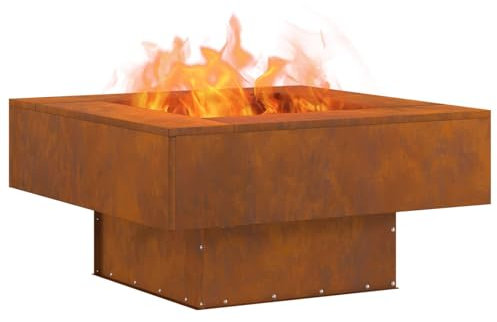 vidaXL Hoguera Cuadrada de Acero Corten 80 x 80 x 40 cm, Resistente al Óxido, para el Jardín y el Patio, Ideal para Reuniones y Decorar el Jardín