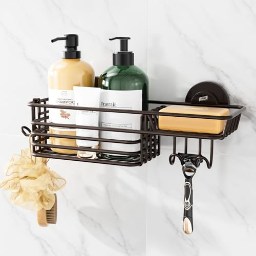 TAILI Organizador de Ducha con Ventosa con Ganchos y Soporte para Jabón, Organizador de Ducha de baño Resistente, Estantes de baño sin Taladrar para Accesorios de Cocina Montados en la Pared Interior