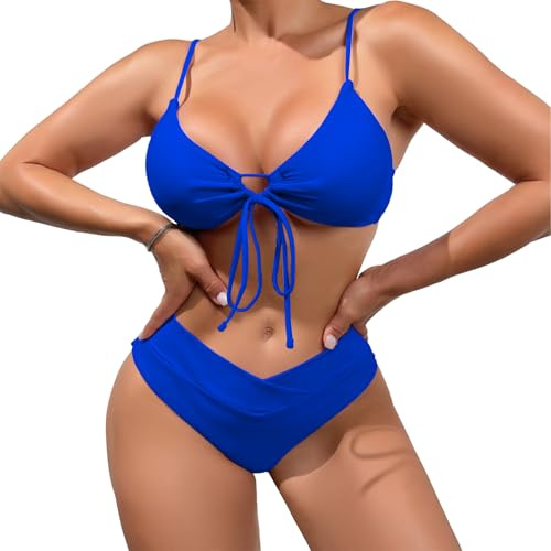 meioro Bikinis Damen Set Sexy V Ausschnitt Badeanzug Low Waist Bademode | Push up, triangel cut out swimsuit, verstellbaren bindebändern, herausnehmbare weiche cup, bikini für sommerstrand, poolparty