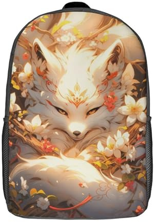 GQmoney Kinderrucksäcke, Weißer Fuchs in Blüte, Kinderrucksack, Schüler-Schultasche, 3D-gedruckte Tasche, Reiserucksäcke, modischer Rucksack, Kindertaschen, 17 Zoll