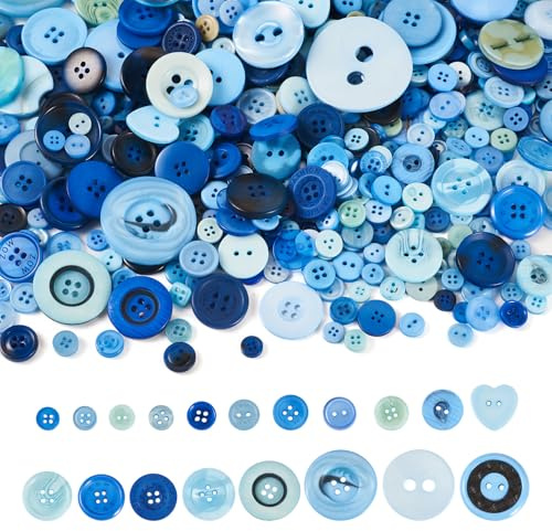 FASHEWELRY Kunstharzknöpfe, 7–25 mm, bunt, 2 Löcher, 4 Löcher, für Heimwerken, Stricken, Häkeln, Basteln, handgefertigt, 400–600 Stück, Blau