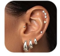 Dochais 7 Paia Orecchini Acciaio Chirurgico Cerchio Set Orecchini Cerchio Anallergici Donna Oro Placcato 14K Piccoli Orecchio Cartilagine Trago Piercing Gioielli Argento Oro
