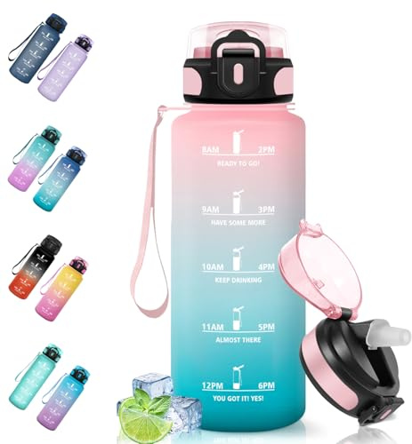 Motswedi Sportflaska, 1500ml Läckagesäker Vattenflaska, BPA-Fri, Vattenflaska Med Sugrör, Ateranvändbar, Lätt Att Bära, LäCkagesäKer Vattenflaska, Dricksflaska för Cykling, Fitness, Yoga, Pink Cyan