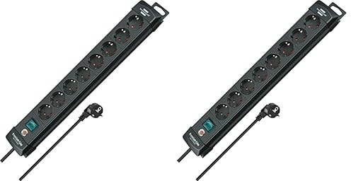 Brennenstuhl Premium-Line Steckdosenleiste 8-Fach (Mehrfachsteckdose mit Schalter und 3m Kabel - 45° Winkel der Schutzkontakt-Steckdosen, Steckdosenleiste Wandmontage, Made in Germany) schwarz